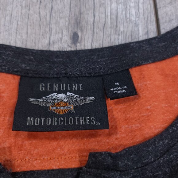 Harley Davidson Shirt Womens Medium Back Print Henley Long Sleeve Shop Top - Picture 5 of 7